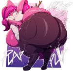 absurd_res anthro ass_clapping bent_over big_breasts big_butt braixen breasts butt english_text eyewear female generation_6_pokemon glasses hair hi_res huge_breasts huge_butt multicolored_body nintendo nude onomatopoeia open_mouth pokemon pokemon_(species) purple_eyes purple_hair solo sound_effects text thick_thighs trinity-fate62