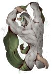 anthro back_muscles butt claws flexing green_eyes hair hi_res kredri male mammal murid murine muscular muscular_male nude rat rodent simple_background solo tail