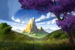  blue_sky bush cloud day dragon fantasy flower kvacm mountain nature no_humans original outdoors scenery sky tree western_dragon 