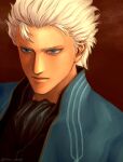  1boy blue_coat blue_eyes coat devil_may_cry_(series) devil_may_cry_3 hair_slicked_back highres ika_vergi male_focus solo vergil_(devil_may_cry) white_hair 