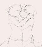 absurd_res anthro belly blush canid canine clothing duo french_kissing hand_on_butt hand_on_face hi_res kissing making_love male male/male mammal mewzul navel sketch snout tail tongue underwear