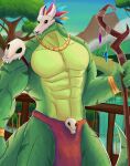 abs absurd_res anthro bone drape forest gio-joe hi_res jewelry jungle lihzahrd male mask muscular muscular_anthro muscular_male necklace pecs plant re-logic scalie skull skull_mask solo staff terraria tree waterfall witch_doctor_(terraria)