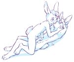absurd_res anthro aogami blush duo frottage hi_res kissing lagomorph leporid male male/male mammal monochrome penile piercing rabbit sex sixtybun_(sixty) tail tongue