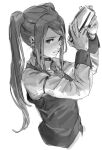  1girl bartender chinese_commentary cocktail_shaker commentary_request cropped_torso greyscale highres holding_shaker jill_stingray monochrome necktie profile sidelocks solipsist solo twintails upper_body va-11_hall-a vest 