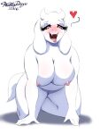 anthro big_breasts bovid breasts caprine eyelashes female goat hands_on_ground hi_res horn kneeling looking_at_viewer lust lustful_gaze makeup mammal mature_female slightly_chubby solo tail thick_eyelashes tongue tongue_out toriel underlust undertale_(series) willisrisque