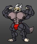 anthro big_pecs black_body black_fur bone bulge chest_fur clothing disney fee feet fingers flexing flexing_bicep flexing_both_biceps fur gin98 hi_res hooved_fingers hooved_toes hooves horn huge_biceps huge_pecs huge_thighs king_clawthorne legwear male male/male mask muscular muscular_legs muscular_male nipples paws pecs red_clothing red_underwear skull skull_head skull_mask solo tail the_owl_house thick_thighs thigh_highs titan_(the_owl_house) underwear unknown_species yellow_eyes