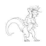  1:1 absurd_res anthro breasts claws cofi dragon female hi_res horn looking_at_viewer monochrome nipples non-mammal_breasts nude scalie simple_background sketch solo toe_claws 