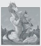 absurd_res boat city disney dragon duo eastern_dragon female greyscale hi_res macro male male/female micro monochrome mythological_creature mythological_scalie mythology raya_and_the_last_dragon scalie sisu_(ratld) sixsydes vehicle water watercraft