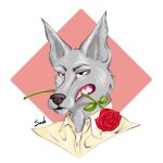 absurd_res anthro canid canine canis clothing eye_contact flower headshot_portrait hi_res looking_at_another male mammal plant portrait rose_(flower) sailazyx0 shirt solo topwear wolf