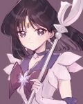  1girl bishoujo_senshi_sailor_moon black_hair blunt_bangs blunt_ends bow brooch choker circlet earrings elbow_gloves gem gloves highres jewelry magical_girl purple_eyes purple_gemstone purple_sailor_collar sailor_collar sailor_saturn sailor_senshi_uniform short_hair silence_glaive skirt solo star_(symbol) star_brooch star_choker tomoe_hotaru white_gloves yyemoyy 