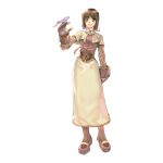  1girl 2000s_(style) acolyte_(ragnarok_online) bird bird_on_hand blue_bird bob_cut book breasts brown_eyes brown_gloves brown_hair brown_shirt brown_socks capelet full_body gloves highres holding holding_book long_sleeves looking_at_animal mary_janes medium_bangs medium_breasts myung-jin_lee official_art open_mouth ragnarok_online shirt shoes short_hair simple_background skirt smile socks solo standing tachi-e transparent_background white_capelet white_skirt 
