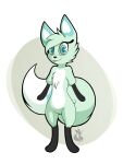 anthro blep canid canine chikn_nuggit digital_media_(artwork) female fox fur green_body green_fur hair hi_res light_body light_fur looking_at_viewer mammal mancoin mint_fur signature simple_background slushi_(chikn_nuggit) smile solo tail tongue tongue_out true_fox white_body white_fur