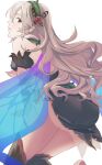  1girl absurdres bare_shoulders corrin_(female)_(resplendent)_(fire_emblem) corrin_(fire_emblem) fire_emblem fire_emblem_fates fire_emblem_heroes gradient_clothes grey_hair hair_vines highres official_alternate_costume red_eyes see-through solo sou_mei thorns wing_cape 