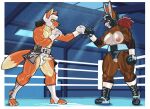 2024 absurd_res anthro big_breasts boxing boxing_gloves breasts canid canine clothed clothing competition crotchless_clothing crotchless_panties crotchless_underwear dcheese digital_media_(artwork) duo female fight fighting_ring fox handwear headgear hi_res koc lagomorph leporid male male/female mammal nipples panties rabbit sexual_competition sport thick_thighs thong topless underwear