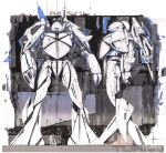  1990s_(style) from_side gundam hangar helmet loran_cehack marker_(medium) mecha mecha_focus multiple_views official_art pilot pilot_suit production_art reference_sheet retro_artstyle robot scan science_fiction size_difference sketch spacesuit syd_mead traditional_media turn_a_gundam turn_x 