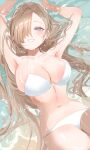  1girl arms_up asuna_(blue_archive) bikini blue_archive blue_eyes breasts hair_over_one_eye halo haruri highres large_breasts long_hair looking_at_viewer mole mole_on_breast navel smile solo swimsuit very_long_hair white_bikini 