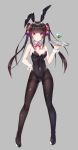  animal_ears artist_request black_hair breasts bunny_ears bunnysuit detached_collar hair_ribbon high_heels highres pantyhose pink_eyes ribbon senki_zesshou_symphogear small_breasts tsukuyomi_shirabe twintails wrist_cuffs 