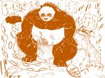 2024 absurd_res anthro balls bear belly blush bodily_fluids cum dreamworks duo ejaculation erection felid genital_fluids genitals giant_panda hi_res japanese_text kemono kung_fu_panda lying male male/male mammal master_po_ping moku_nameko moobs overweight overweight_male pantherine penis sex snow_leopard sweat tai_lung_(kung_fu_panda) text