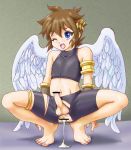  angel balls better_version_at_source blue_eyes bodily_fluids bottomwear brown_hair censored clothed clothing feet genitals hair humanoid humanoid_feet humanoid_penis kid_icarus male mammal nintendo not_furry open_mouth penis pit_(kid_icarus) raishitsuwabuki shorts solo spread_legs spreading video_games winged_humanoid wings 石蕗らいし 