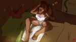 anthro bed clothed clothing disney female furniture harkrun hi_res messy oliver_and_company open_mouth rita_(disney) skimpy solo waking_up yawn