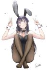  1girl animal_ears black_leotard black_neckwear bunny_ears bunny_girl bunny_hair_ornament bunnysuit fake_animal_ears hair_ornament hairclip highres leotard mr_goblin sakurajima_mai seishun_buta_yarou strapless strapless_leotard 