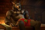 2024 3:2 3d_(artwork) averyhyena blizzard_entertainment boxers_(clothing) boxers_only bulge canid canine canis claws clothed clothing digital_media_(artwork) fireplace fur glowing glowing_eyes hi_res looking_at_viewer male mammal masturbation mythological_canine mythological_creature mythology nude sitting solo source_filmmaker topless underwear underwear_only warcraft were werecanid werecanine werewolf wolf worgen