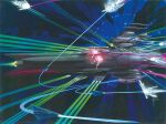  battle concept_art energy_cannon energy_weapon explosion firing flying laser mecha_focus no_humans science_fiction signature space spacecraft syd_mead third-party_source traditional_media yamato2520 yamato_(uchuu_senkan_yamato) 