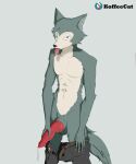 animal_genitalia animal_penis beastars canine_genitalia canine_penis cum_from_penis fur genitals hi_res holding_penis humanoid koffeecat legoshi_(beastars) male multicolored_body multicolored_fur penis red_penis solo taking_off_pants tongue tongue_out