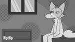 ambiguous_gender animated anthro bed canid canine flipaclip fluffy fluffy_tail fox furniture head_tuft mammal monochrome neck_tuft richardscarryfan sad solo table tail tuft window