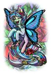  crystal_pony_(mlp) digital_media_(artwork) equid equine fan_character female feral flutter_pony_(mlp) friendship_is_magic front_view hair hi_res horse lepidopteran_wings mammal my_little_pony o0aquadragon0o simple_background smile solo video_games wings 