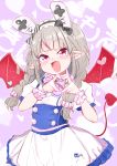  1girl absurdres braid demon_tail demon_wings fangs heart heart_hands highres kio_(yumekuikio) maid maid_headdress makaino_ririmu nijisanji scrunchie skin_fangs tail virtual_youtuber wings 