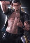  1boy banned_artist final_fantasy final_fantasy_xv gladiolus_amicitia jacket looking_at_viewer male_focus sakimichan spiked_hair weapon 