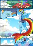  absurd_res anthro bottomwear breasts butt clothing cloud comic equid equine female friendship_is_magic hair hi_res mammal multicolored_hair my_little_pony pterippus rainbow_dash_(mlp) shorts sky solo vale-city wings 