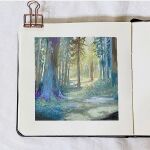  bush dappled_sunlight day forest grass mimoth nature no_humans original painting_(medium) photo_(medium) scenery sketchbook sunlight traditional_media tree tree_shade 