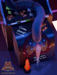 3d_(artwork) absurd_res after_sex animal_genitalia animal_penis anthro arcade arcade_machine arthwr balls bdsm blue_eyes bodily_fluids bondage bound butt cheek_tuft cum cum_from_ass cum_in_ass cum_inside cum_pool digital_media_(artwork) dildo directional_arrow dripping dungeonfox english_text excessive_cum excessive_genital_fluids facial_tuft felid feline forced fur fur_markings genital_fluids genitals graffiti grey_body grey_fur hi_res hybrid inner_ear_fluff knotted_dildo leaking leaking_cum leopard_spots lynx male male_anthro mammal marker markings nude pantherine penile_spines penis pens plug_after_use plug_when_not_in_use public_use restraints sex_toy snow_leopard solo spots spotted_body spotted_fur stuck tail tail_bondage tail_tied tally_marks text through_wall tuft western_tally_marks writing_utensil