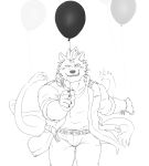  balloon clothing gindan hi_res hyaenid jacket leather leather_jacket male mammal monochrome multi_tail muscular muscular_male nyarlathotep_(housamo) tail_hands tokyo_afterschool_summoners topwear video_games 