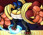anthro big_breasts big_feet breasts cathy_(neoclassical_succubus) clothing club_arms digital_media_(artwork) feet female generation_4_pokemon hi_res huge_breasts huge_feet huge_hands hyper hyper_breasts hyper_hands lucario neoclassical_succubus nintendo pawpads pokemon pokemon_(species) pupils solo white_pupils yellow_eyes