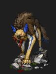 blood bodily_fluids canid canine canis digital_media_(artwork) feral grin jeffusherb male mammal pixel_(artwork) smile solo wolf
