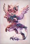 anthro biped clothed clothing eyebrows eyewear feathered_wings feathers felid feline fur glasses hi_res inner_ear_fluff male mammal open_mouth open_smile rikosakari smile solo tail tail_tuft tuft wings