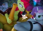  3d_(artwork) animal_genitalia animal_penis anthro anthro_on_anthro apple_bloom_(mlp) big_breasts breast_size_difference breasts digital_media_(artwork) equid equine_penis female forsaken_(artist) friendship_is_magic garter_straps genitals group gynomorph gynomorph/female hand_on_penis hi_res horn intersex intersex/female mammal my_little_pony penis scootaloo_(mlp) snowman sweetie_belle_(mlp) unicorn 