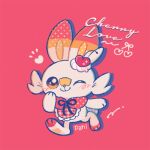  ;) artist_name closed_mouth commentary full_body heart legs_apart looking_at_viewer lowres no_humans one_eye_closed pink_background pokemon pokemon_(creature) scorbunny smile solo symbol-only_commentary zzzpani 