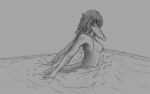 2024 anthro black_and_white breasts clothing crossgender dinosaur dumetummy69 female goodbye_volcano_high hair leo_(gvh) liopleurodon long_snout long_tail looking_at_viewer looking_back looking_back_at_viewer marine monochrome mtf_crossgender one-piece_swimsuit partially_submerged plesiosaur pliosaur reptile scalie short_hair sketch snout solo swimming swimming_pool swimwear tail water