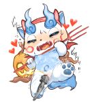  &lt;3 3_fingers 3_toes asian_mythology black_nose blue_body blue_countershading blue_fur blue_nipples blue_pawpads blush bodily_fluids breasts countershading directional_arrow east_asian_mythology eyes_closed fangs female fingers flying_sweatdrops foo_dog fur genital_fluids genitals hi_res jack-o&#039;-lantern japanese_mythology japanese_text komainu komasan mammal melee_weapon multicolored_body multicolored_fur mythology nipples nude open_mouth pawpads polearm pussy saliva sex_toy simple_background sweat sweatdrop text toes toying_partner trident two_tone_body two_tone_fur urine uyu video_games watersports weapon white_background white_body white_fur wings yellow_eyes yo-kai_watch yōkai 