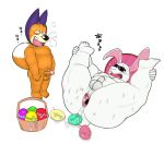 anthro anus balls belly bodily_fluids canid canine canis domestic_dog dragon_ball duo easter easter_egg egg erection eyewear foreskin gaping gaping_anus genitals hi_res holidays japanese_text lagomorph leporid male male/male mammal masturbation monster_carrot moobs nipples nude oviposition penis rabbit seyrmo shiba_inu shu_(dragon_ball) slightly_chubby spitz sunglasses sweat text