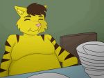  4:3 animated anthro belly deanwolfwood digital_media_(artwork) domestic_cat eating felid feline felis male mammal overweight overweight_male short_playtime stripes 