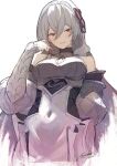  breasts deep_skin detached_sleeves evil_smile granblue_fantasy granblue_fantasy:_relink hair_ornament highres lilith_(granblue_fantasy:_relink) long_hair punished_pigeon red_eyes smile solo white_hair 