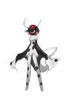  absurdres antennae black_cape black_collar cape collar colored_sclera full_body highres kamikiririp monster original red_sclera solo spiked_collar spikes standing white_background white_eyes white_fur 