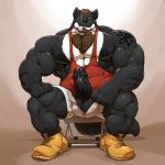  1:1 2017 5_fingers abs absurd_res anthro balls beard biceps big_balls big_muscles big_penis black_body black_claws black_fur black_nipples black_nose black_penis bodily_fluids body_hair boots bottomwear brown_eyes brown_hair canid canine canis chest_hair claws clothing coach cut_(disambiguation) erection facial_hair fingers footwear fur genital_fluids genitals grisser hair hi_res huge_muscles humanoid_penis looking_at_viewer male mammal multicolored_body multicolored_fur muscular muscular_male nex_anima_canis nipples open_pants pants pecs penis precum quads shirt shorts simple_background sitting solo tank_top tattoo thick_penis topwear two_tone_body two_tone_fur vein veiny_penis whistle white_body white_fur wolf 