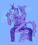 anal anal_fingering anthro bodily_fluids clothed clothing demon duo fingering hazbin_hotel hi_res looking_pleasured male male/male masturbation n30draws on_lap partially_clothed sitting_on_lap sweat vox&#039;s_assistant_(hazbin_hotel) vox_(hazbin_hotel)