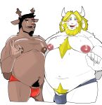 anthro asgore_dreemurr blush boss_monster_(undertale) bulge clothed clothing coolietf deer deltarune duo hi_res male mammal moobs new_world_deer overweight reindeer rudolph_holiday simple_background undertale_(series) underwear underwear_only white_background